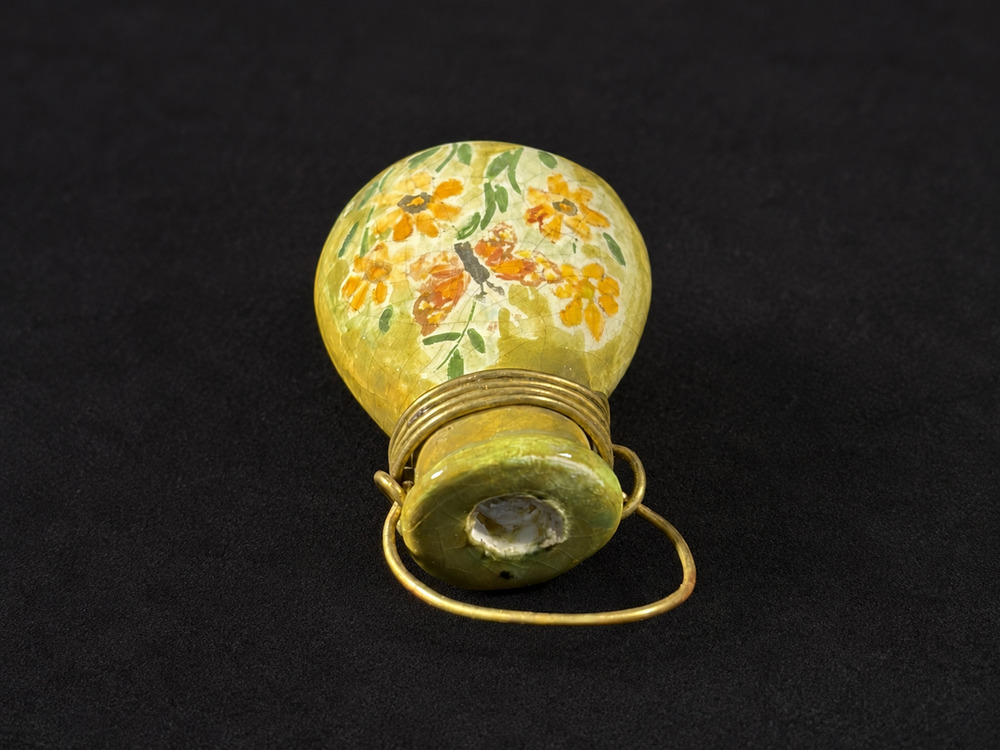 Vintage Hand-Painted Miniature Floral Perfume Bottle Pendant Ceramic Wire Wrappe